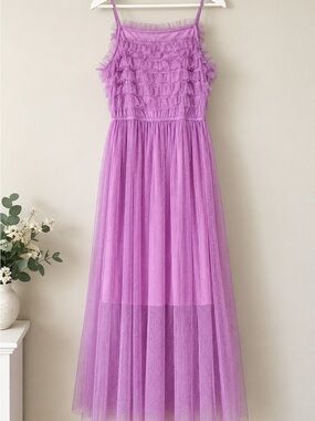 Design Lab Lord & Taylor Purple Tulle Ruffle Maxi Dress Size S